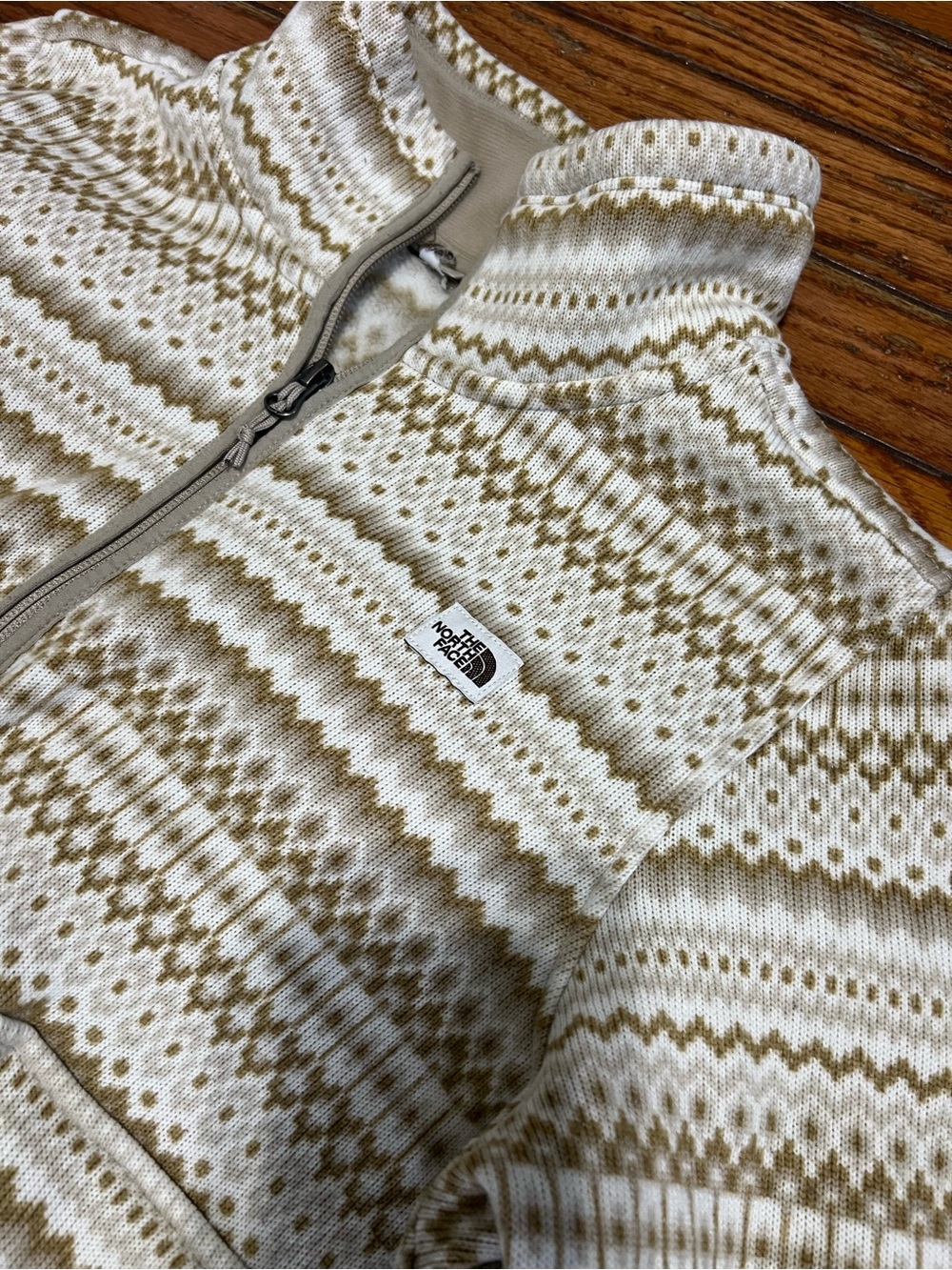 The North Face Kids Cream & Tan Patterned Zip Pullover size S